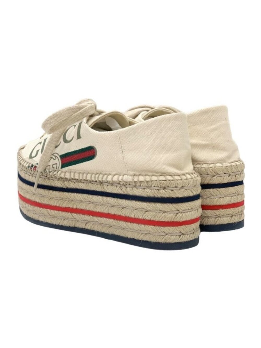 Gucci Sneakers Shoes Canvas Ivory Red Blue Logo Espadrilles Platform - Picture 5 of 10